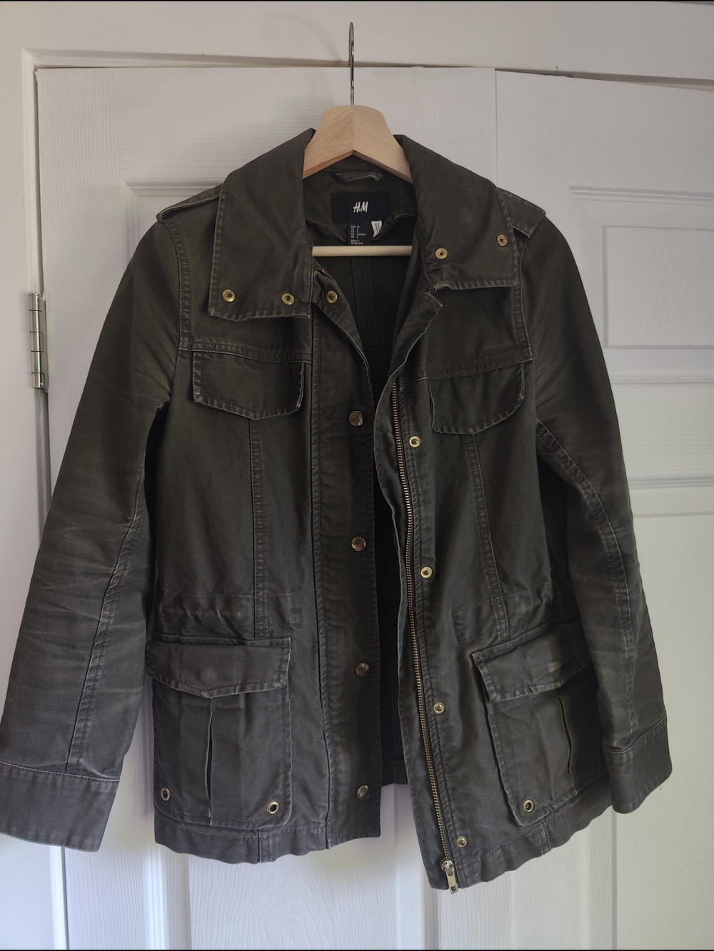 H&M Olive Green Military Field Jacket with Multi-Pocket Front